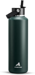 POWCAN 24 oz Water Bottle Insulated: BPA-Free, Leakproof Lid with Straw, Lightweight, Flex Cap, Stainless Steel Water Bottle for Sport, Hikig, Office, Commute, Worker, Walking, Cycling (Fir Green)
