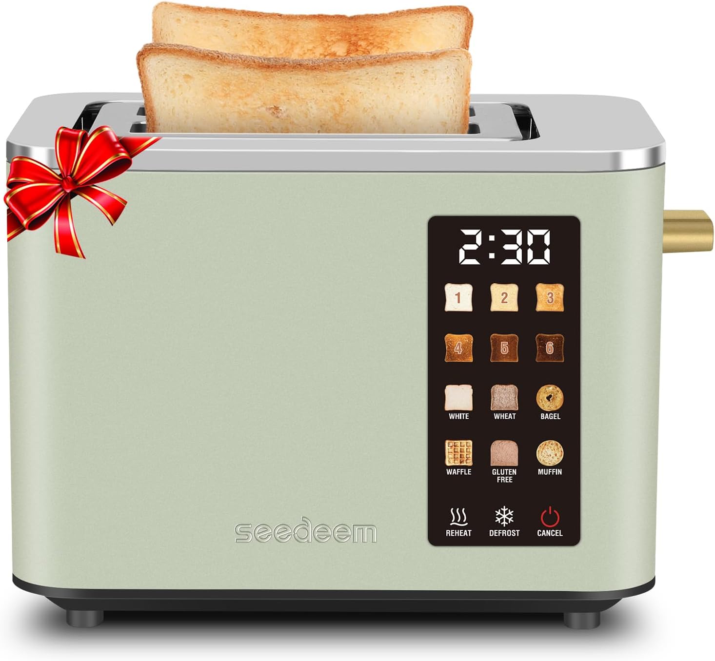 SEEDEEM Toaster 2 Slice, Touch Control Screen, Smart Stainless Toaster, 6 Shade Setting, 6 Bread Selection, Countdown, Removable Crumb Tray, 900W, Mint Green