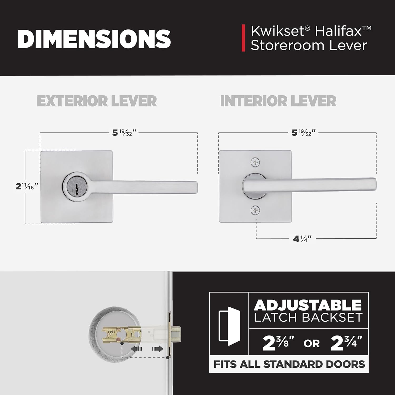 Kwikset Halifax Keyed Storeroom Entry Door Handle with Lock and Key, Secure Keyed Reversible Lever Exterior, for Front Entrance and Bedrooms, Satin Chrome, Pick Resistant Smartkey Rekey Security