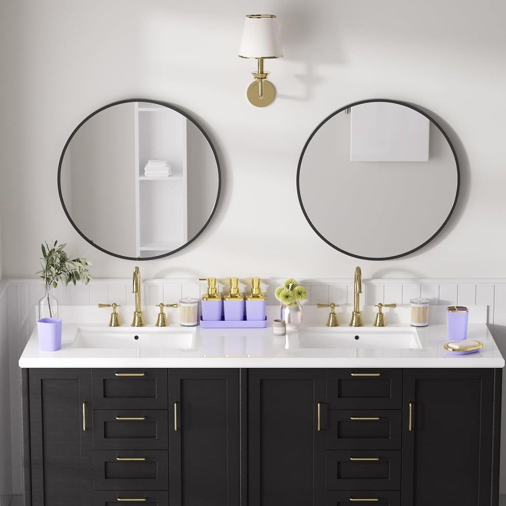 Bathroom Sets with Shower Curtain and Rugs, 27PC Bathroom Accessory Set, Purple Bathroom Set, Purple and Gold Bathroom Accessories Set with Trash Can, Toilet Brush and Soap Dispensers