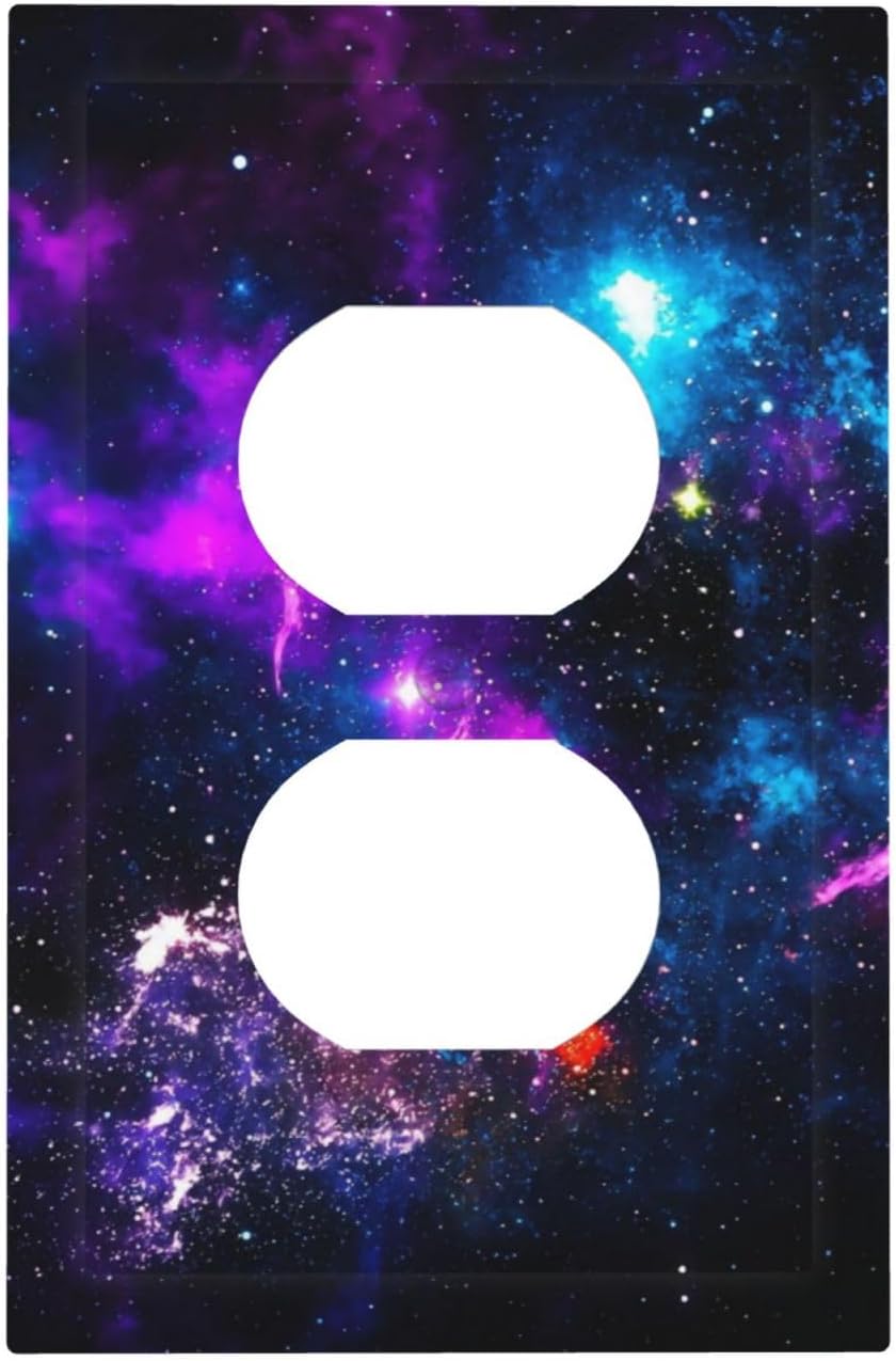 Outer Space Colorful Starry Sky Galaxy Planet Outlet Covers 1 Gang Duplex Light Switch Cover Decorative Switch Plates Electrical Receptacle Faceplate Wall Plate for Bed Room Living Room Decor