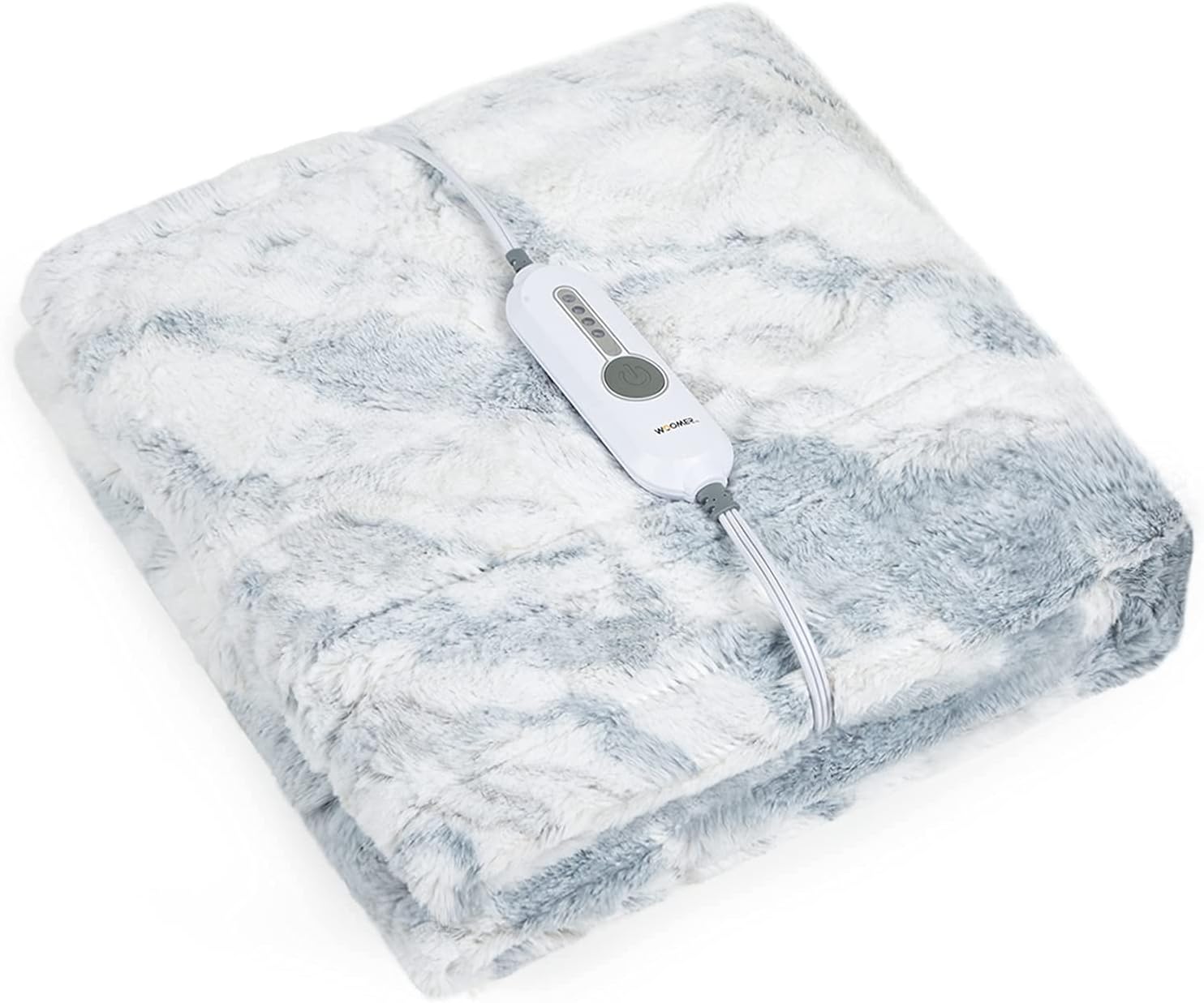 WOOMER Heated Blanket Throw 50" x 60", Electric Blanket Throw with 4 Heating Levels & 4H Auto Off, ETL Certified, Marble Blue Double-Sided Faux Fur, Over-Heat Protect, Machine Washable