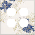 Decorative Outlet Covers Rustic Blue Flower Floral Gold Leaf 2 Gang Light Switch Cover Plate Double Duplex Wall Plates for Electrical Outlets Switch Plate Covers for Bedroom Home Decor