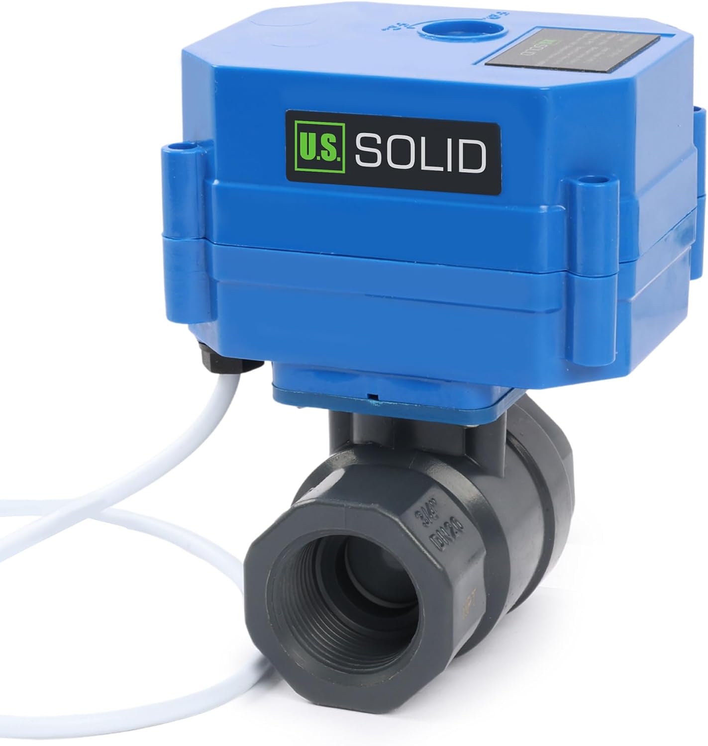 U.S. Solid 3/4" UPVC Motorized Ball Valve - Plastic Electrical Ball Valve with Standard Port, 2 Wire Auto Return, 110V AC, Normally Closed