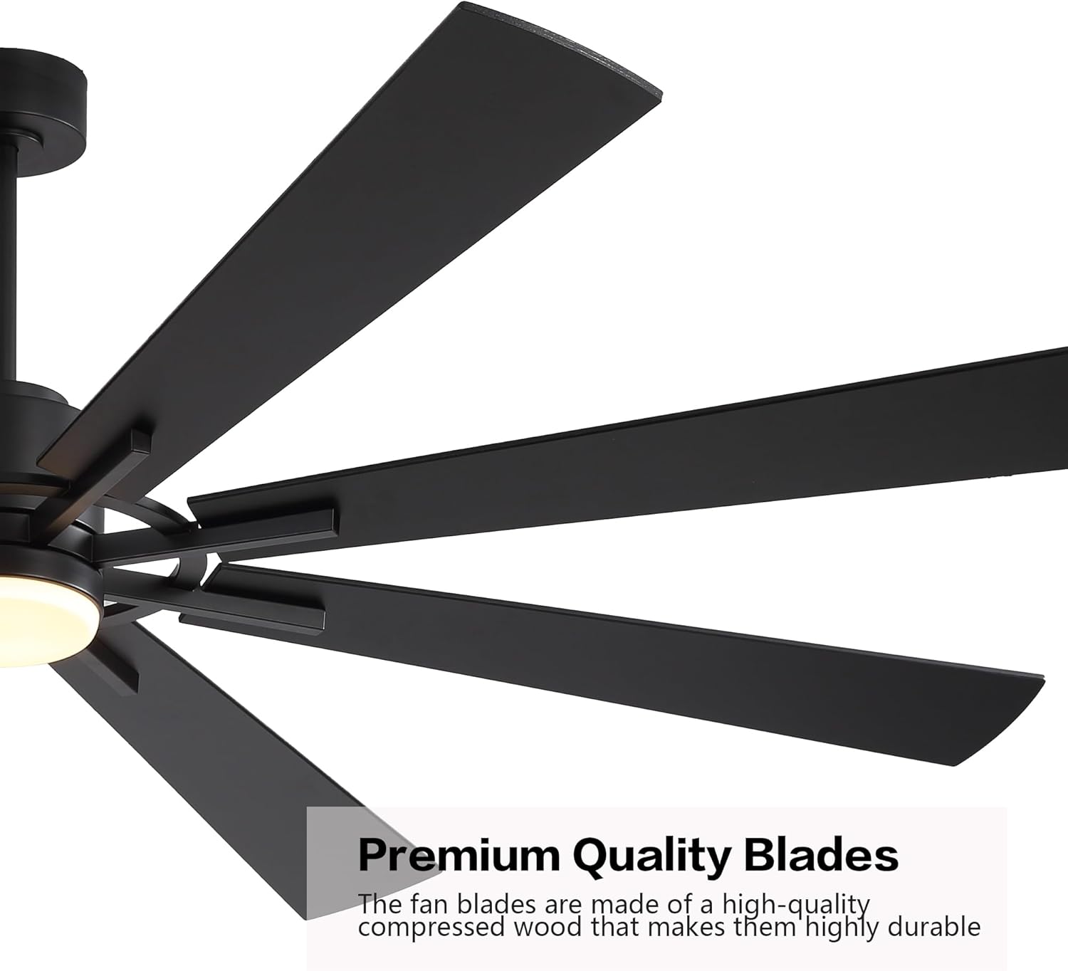 WINGBO 80" DC Ceiling Fan with Lights and 3 Downrods, Matte Black Ceiling Fan, 8 Plywood Blades, 6-Speed Reversible DC Motor, Large Ceiling Fans for Kitchen Bedroom Living Room