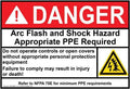 ComplianceSigns.com DANGER Arc Flash And Shock Hazard Appropriate PPE ANSI NFPA 70E Safety Label Decal, 5x3.5 inch 100-Pack Vinyl for Electrical, American Made Safety Signs for the Workplace