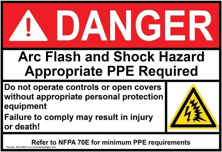 ComplianceSigns.com DANGER Arc Flash And Shock Hazard Appropriate PPE ANSI NFPA 70E Safety Label Decal, 5x3.5 inch 100-Pack Vinyl for Electrical, American Made Safety Signs for the Workplace