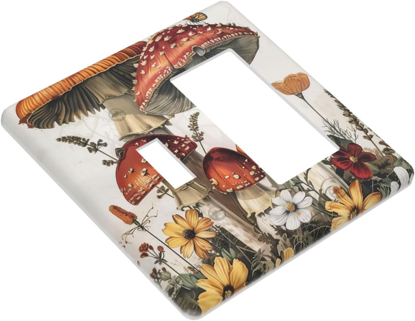 Outlet Covers Mushroom Forest Butterfly Wild Flower 1 Toggle 1 Rocker Combination Decorative Wall Plate Electrical Switch Plates Light Switch Cover Plate For Bed Room Living Room Decor