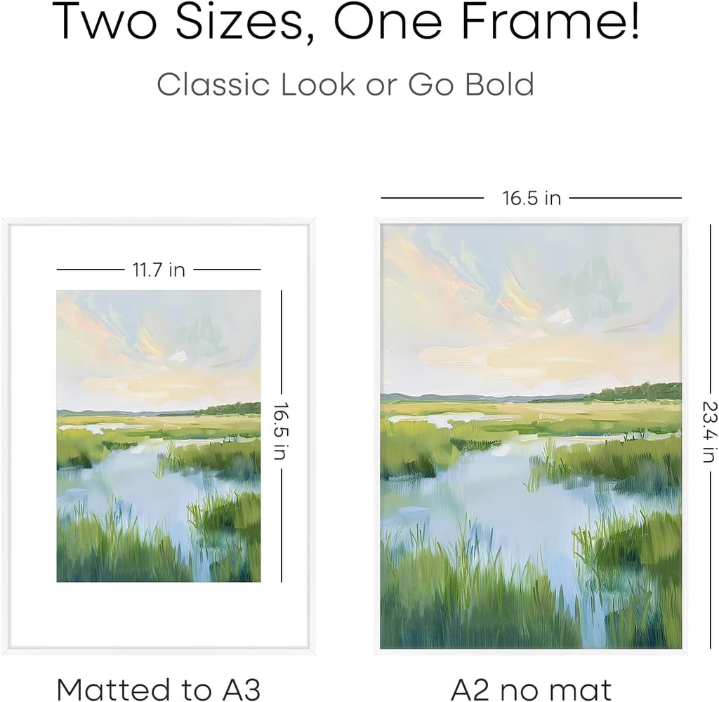 Homeforia A2 Picture Frame White, High End Metal 16.5 x 23.5 inch Poster Frames with Mat 11.7 x 16.5 for Photo, A2 Size Frames Matted to A3 Print, 16.5 by 23.4 Hanging Frames, Tempered Glass, Set of 1