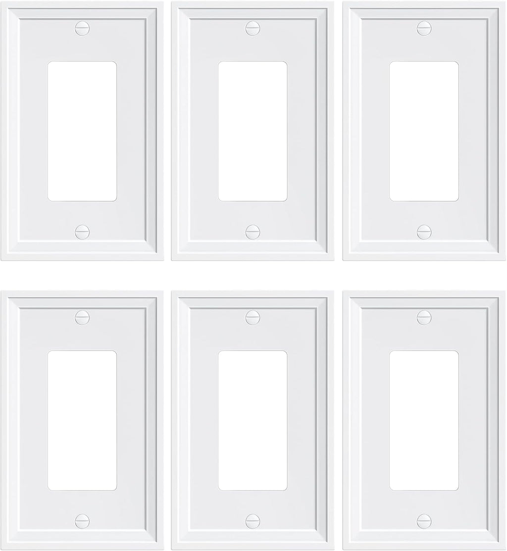 6-Pack Decorator Outlet Cover Plate, White Decorative Switch Plates and Outlet Covers, Natural Bamboo Fiber Wall Plates for Electrical Outlets, Receptacle, GFCI Outlet, Dimmer Switch