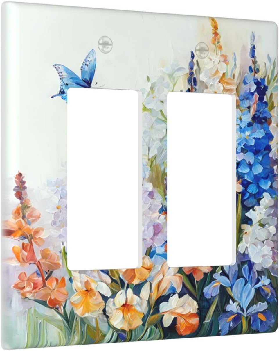 Decorative Outlet Covers Rustic Colorful Floral Garden Flowers 2 Gang Light Switch Cover Plate Double Rocker Wall Plate Switch Plate Covers Faceplate for Country Bedroom Home Decor