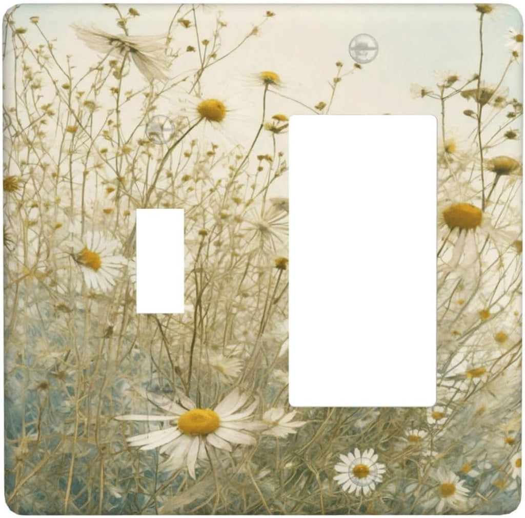 White Wildflowers Daisy Vintage Floral Outlet Covers 1 Toggle 1 Rocker Combination Decorative Wall Plate Electrical Switch Plates Light Switch Cover Plate for Bed Room Living Room Decor