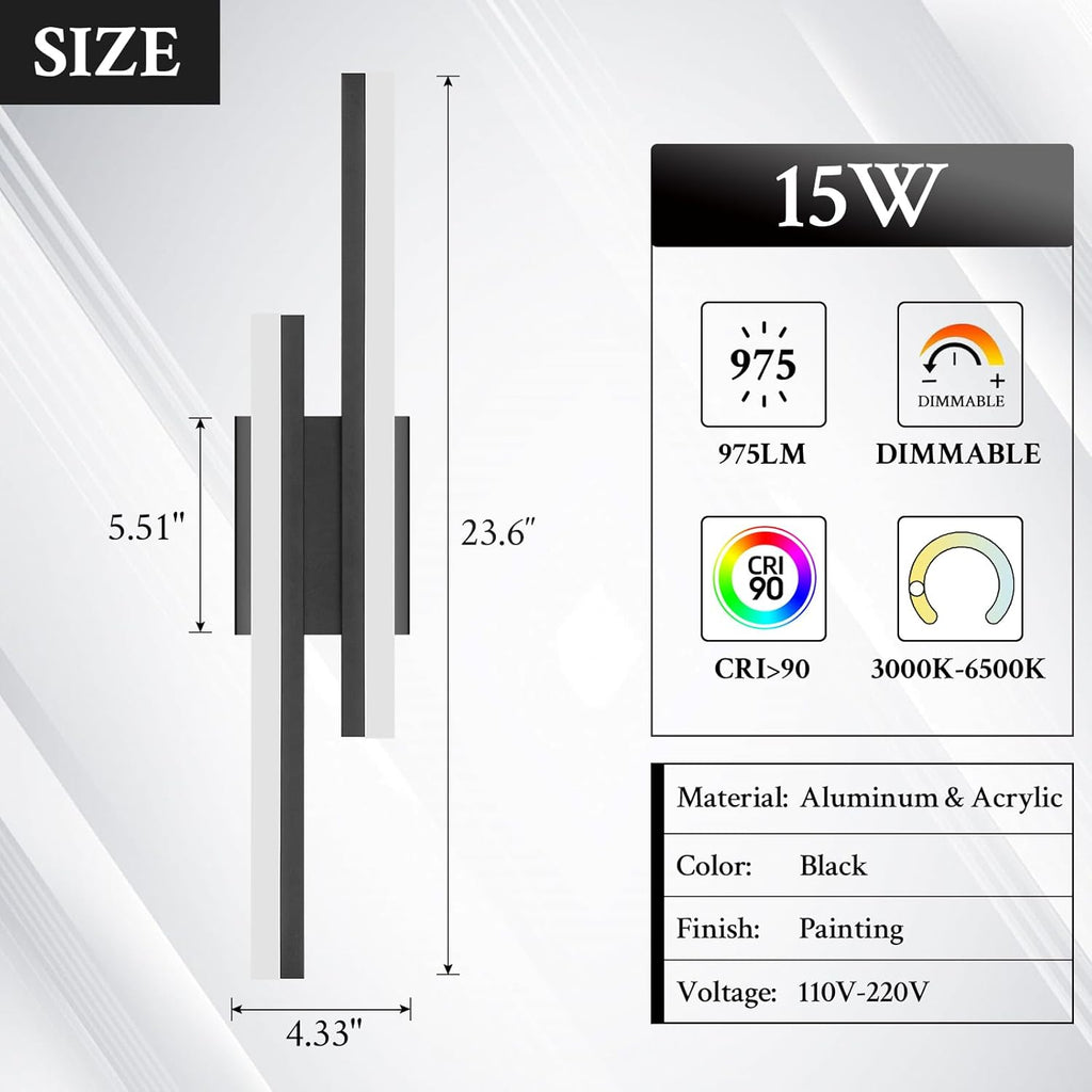 LED Wall Sconce Black Modern Remote Wall Light Fixtures for Living Room, Dimmable LED Vanity Light Indoor Remote Wall Sconce for Bedside Bedroom Bathroom Dining Room, 23.6inch 1 Pack