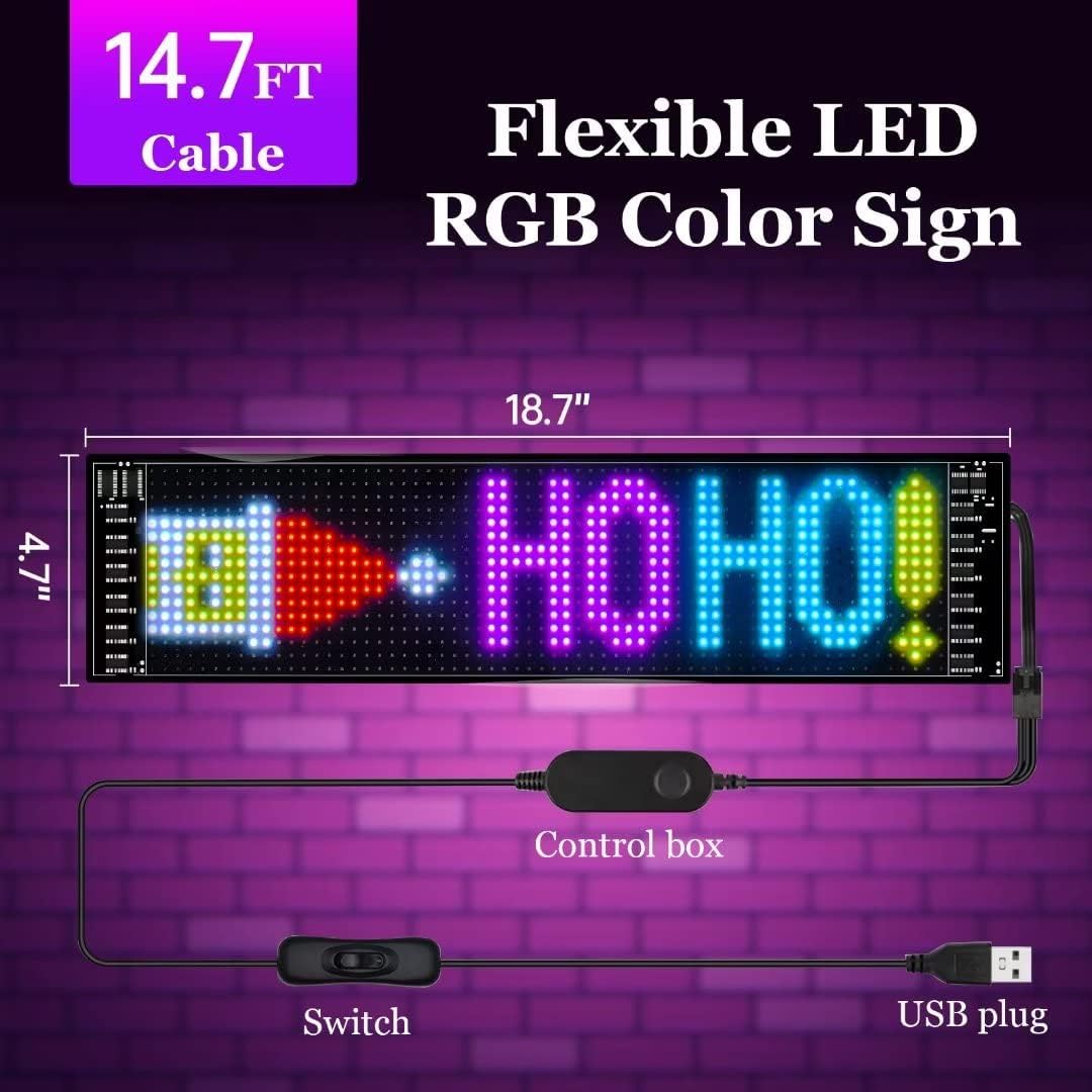 GOTUS LED Sign for Car,Scrolling LED Sign,Flexible LED RGB Color Sign,Bluetooth APP,DIY Design Animations,Text, Graffiti(19''x5'')…