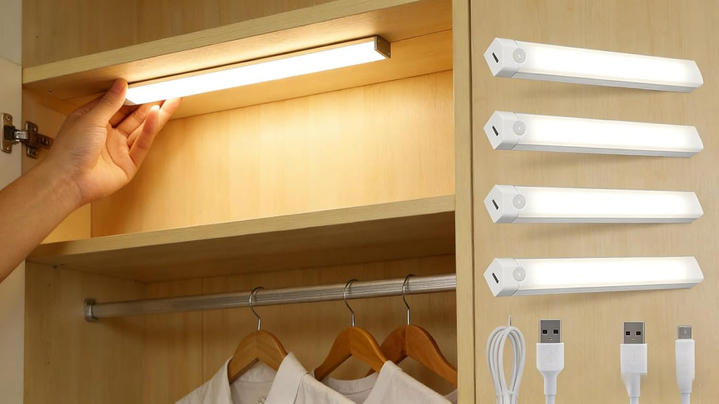 4 Pcs 3.9In Punch-Free Smart Sensor Magnetic Rechargeable Led Lights, Motion Sensor Light Indoor, USB C Rechargeable Closet Under Counter Lighting for Kitchen,Wardrobe,Cupboard