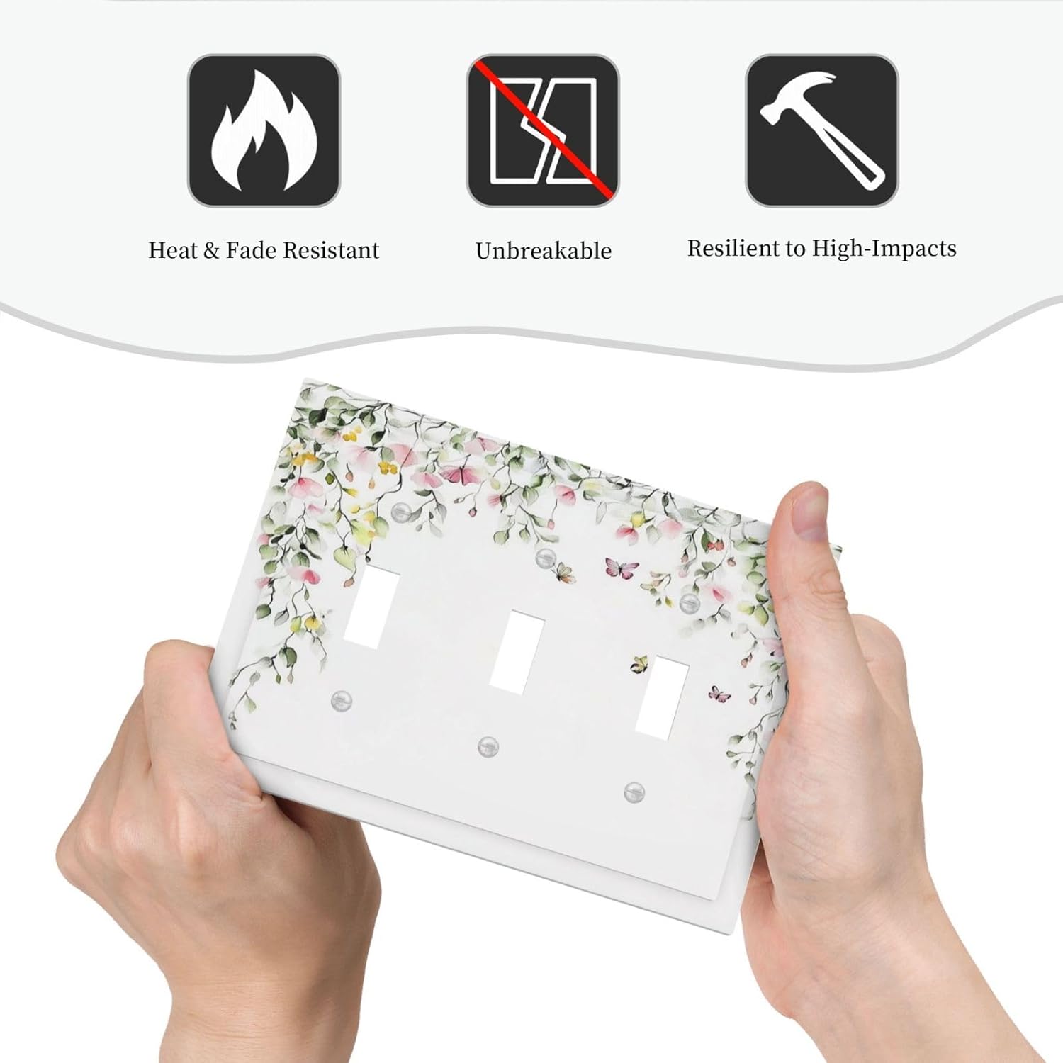 Watercolor Flowers Vine Colorful Butterfly Floral Decorative Switch Plates 3 Gang Wall Plate Triple Toggle Light Switch Cover Faceplate Electrical Wall Panels For Bed Room Living Room Decor