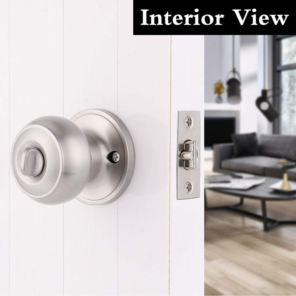 Gobrico 2 Pack Falt Ball Satin Nickel Finished Entry Door Locksets with Same Key Keyed-Alike Exterior Door Knobs