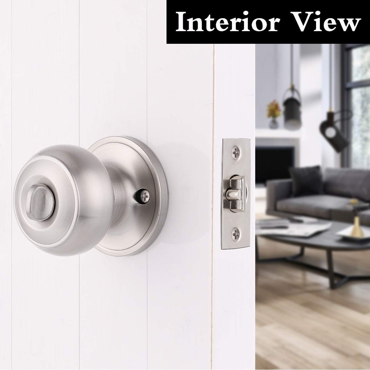 Gobrico Round Satin Nickel Keyed-alike Entry Locks Knobs 6Pack, Front Enry Door Knobs with Lock and Same Key, Round Ball Style Locksets Door Handles