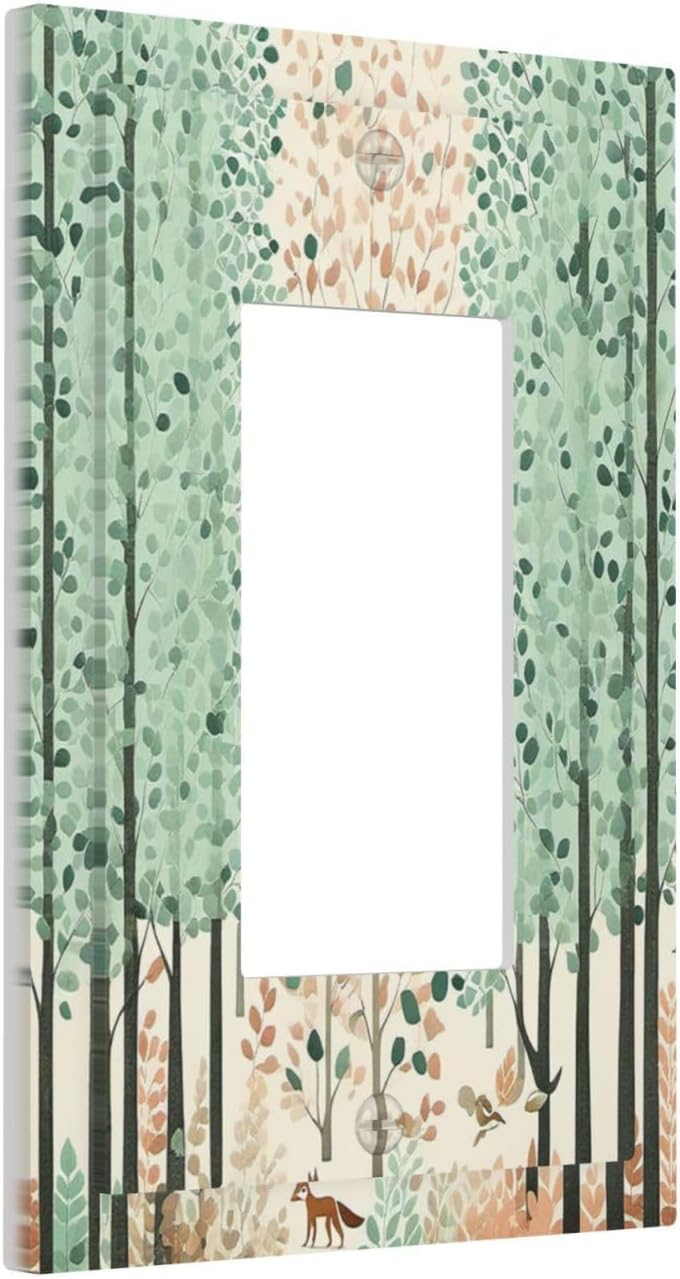 Boho Wildflower Forest Woodland Animals Decorative Outlet Covers 1 Gang Single Rocker Light Switch Cover Plate Wall Plates GFCI Faceplate for Bedroom Bathroom Decor