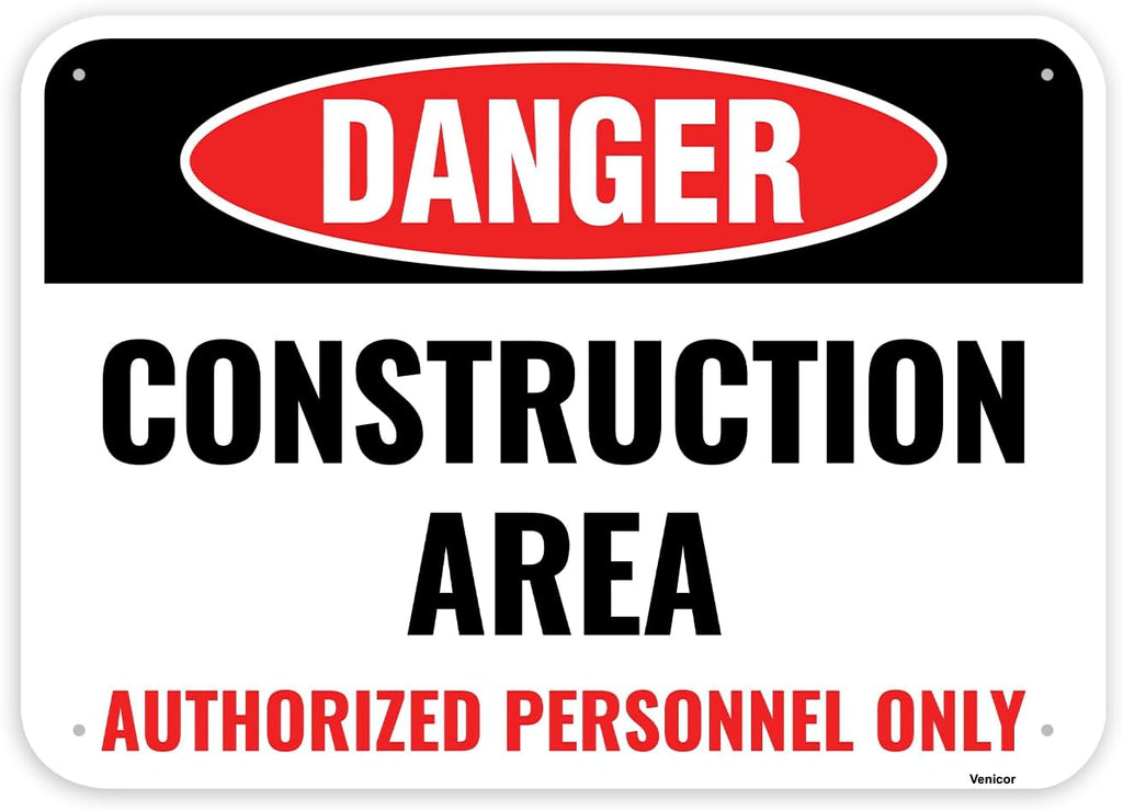 1PC Construction Signs, 14 x 10 Inches - Aluminum - Danger Area Under Construction Safety Site Signs For Jobsites - Authorized Personnel Only