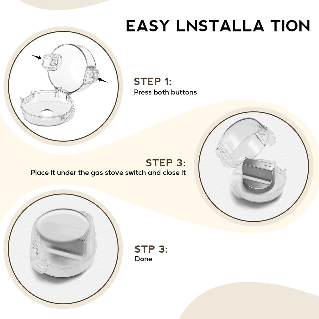 Stove Knob Safety Covers, for Knob Diameter Less Than 2.4", Dual Grip Safety Shield, Unlock with Adult Hand, Press Gas Stove Knob Locks, Oven Lock Knob Covers for Child Safety, Clear, Pack of 5