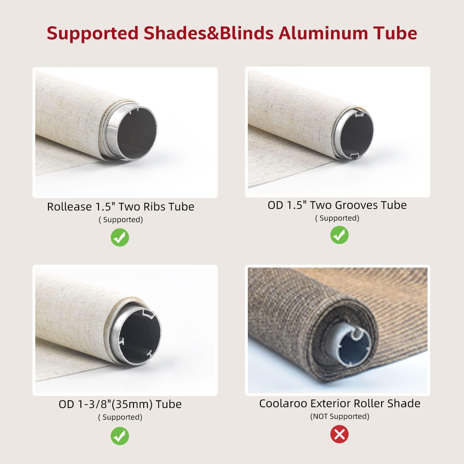 Rollerhouse Roller Blinds Tubular Motor with Rechargeable Lithium Battery for Electric Curtains Fits for 1-3/8 inch(35mm) Tube
