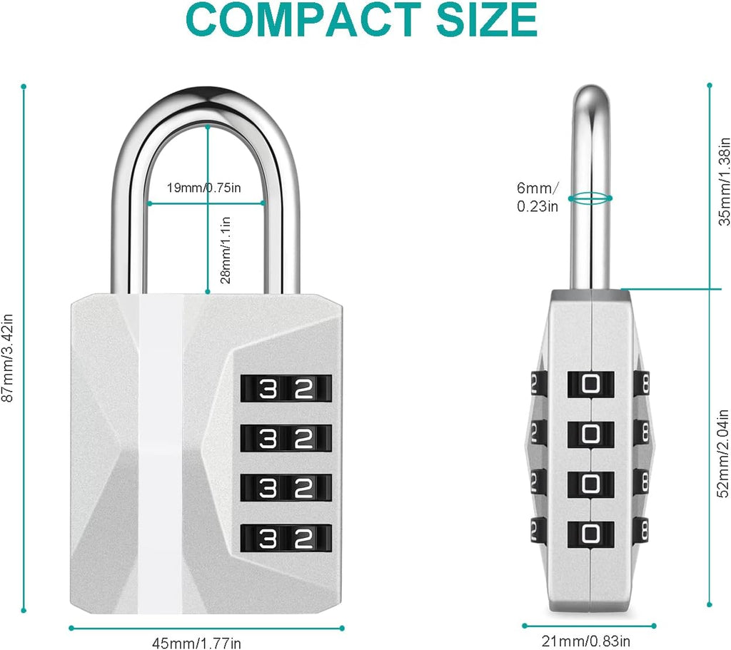 ZHEGE Locker Lock, 4 Digit Combination Lock [2023 Locker Trend] Gym Lock with White Code, Heavy Duty Combo Padlock Outdoor for Gate, Fence, Shed, Garage, School Locks (Silver, 1 Pack)