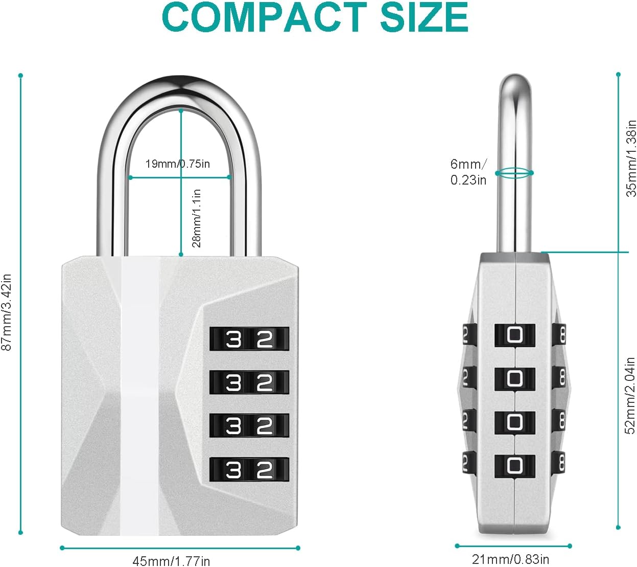ZHEGE Locker Lock, 4 Digit Combination Lock [2023 Locker Trend] Gym Lock with White Code, Heavy Duty Combo Padlock Outdoor for Gate, Fence, Shed, Garage, School Locks (Silver, 1 Pack)