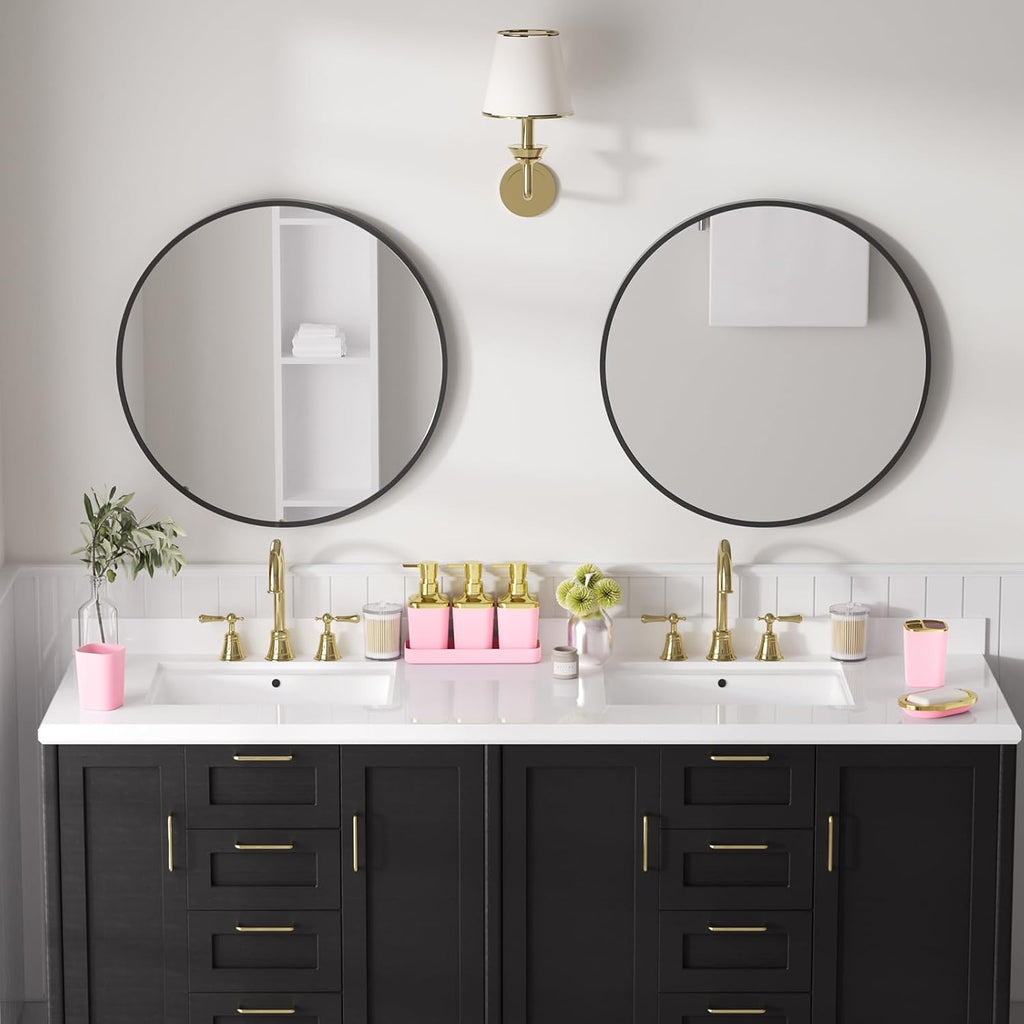 Bathroom Accessory Set, 11PC Bathroom Set, Pink Bathroom Accessories, Bathroom Accessories Set with Trash Can, 3PC Soap Dispensers and Toilet Brush