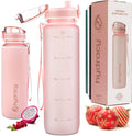 Hydracy Water Bottle with Time Marker -Large BPA Free Water Bottle & No Sweat Sleeve -Leak Proof Gym Bottle with Fruit Infuser Strainer & Times to Drink -Ideal for Fitness Sports & Outdoors
