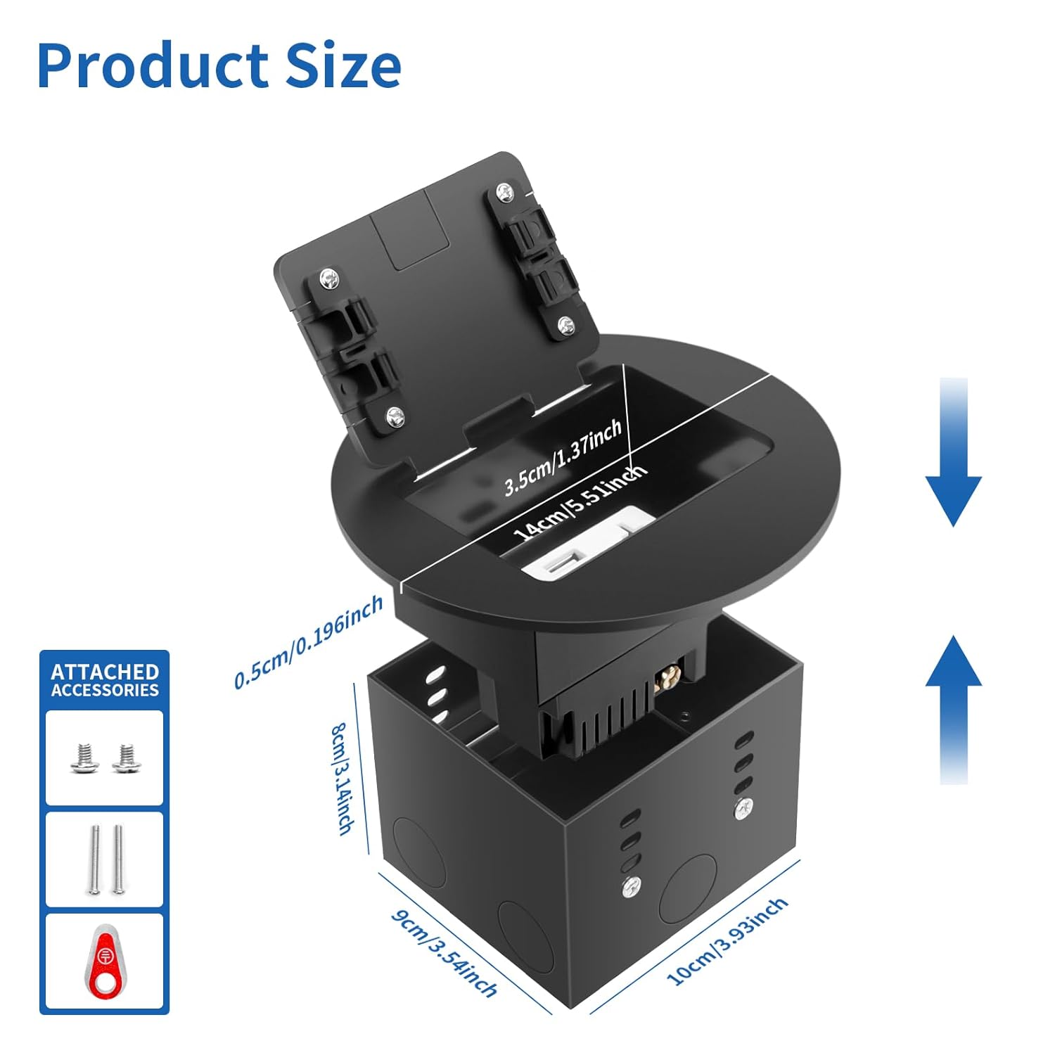 Vagueior Recessed Floor Electrical Outlet Kit, Circular Hidden 4.8A USB+20A Tamper-Resistant Receptacle Outlet ，Waterproof Electrical Outlet Covcer Box, UL Certified,Black(1 Pack)