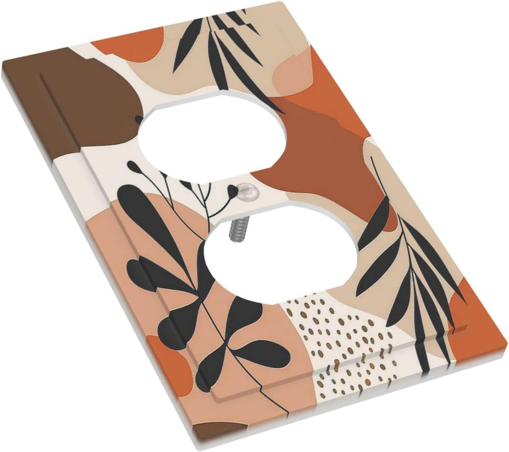 Outlet Covers Boho Botanical Orange Green Beige Minimalist 1 Gang Duplex Wall Plate Decorative Switch Plates Electrical Receptacle Faceplate Light Switch Cover for Bedroom living Room Decor