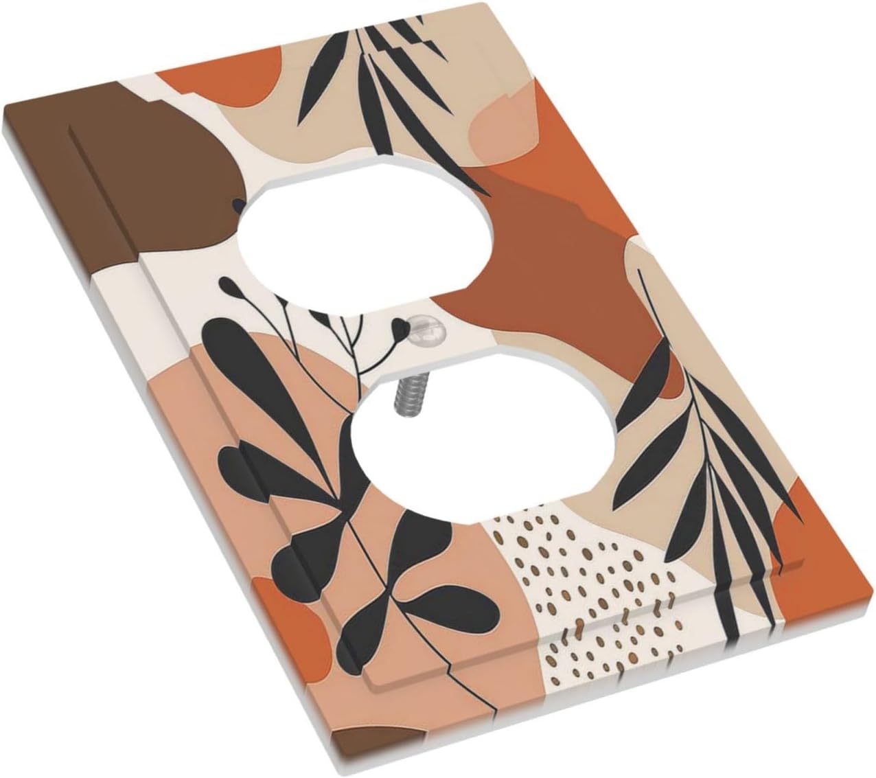 Outlet Covers Boho Botanical Orange Green Beige Minimalist 1 Gang Duplex Wall Plate Decorative Switch Plates Electrical Receptacle Faceplate Light Switch Cover for Bedroom living Room Decor