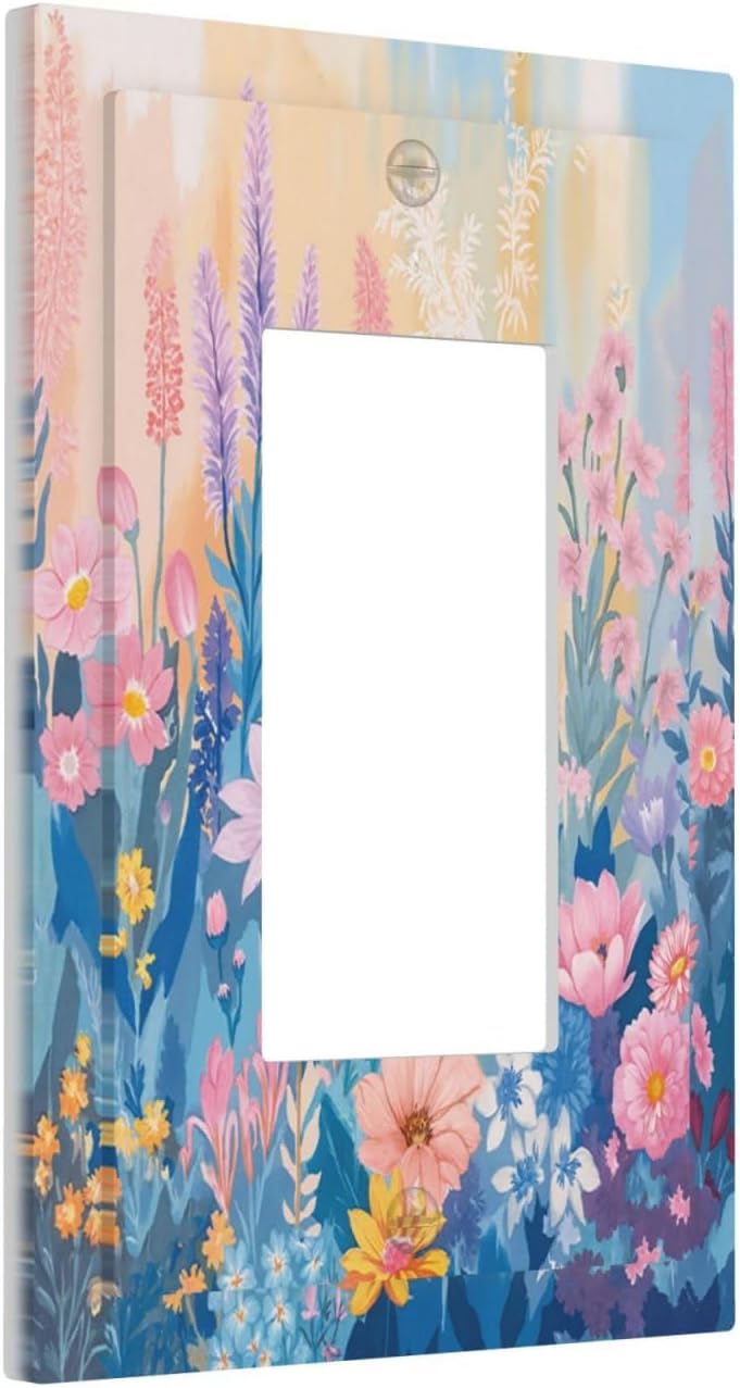 Decorative Outlet Covers Colorful Watercolor Flowers Wildflower Plants 1 Gang Single Rocker Light Switch Cover Plate GFCI Wall Plates Electrical Switch Plate Cover for Bathroom Home Decor
