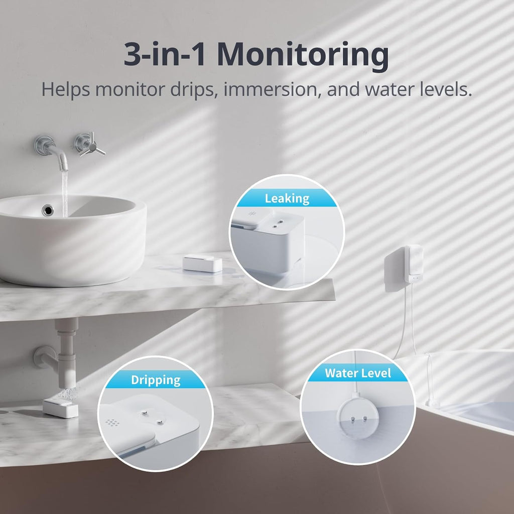 SwitchBot WiFi Water Leak Detector, Smart Water Sensor with 100dB Adjustable Alarm&App Alerts, IP67 Waterproof, Detector for Home with Cable, No Hub Required (Support 2.4G) (White, Pack, 1)