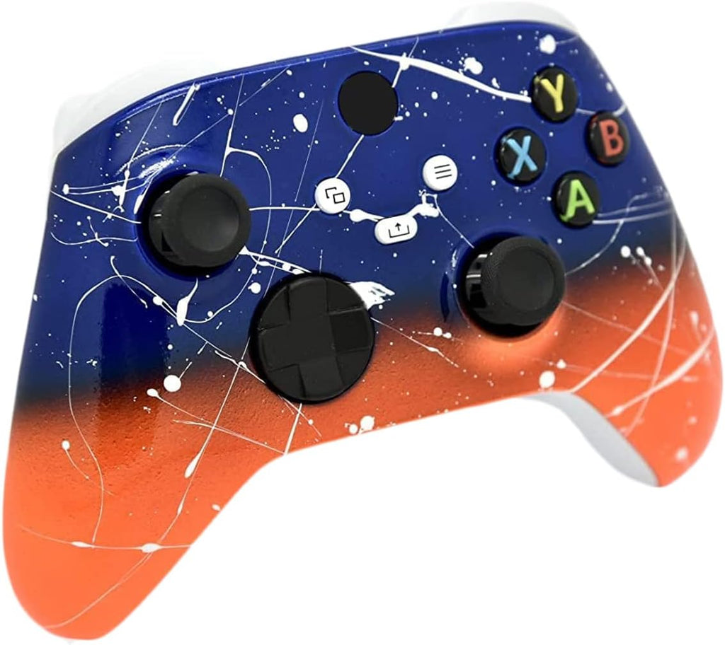 Hand Airbrushed Fade Custom Controller Compatible with Xbox Series X/S & Xbox One (Series X/S Blue & Orange White Drip)