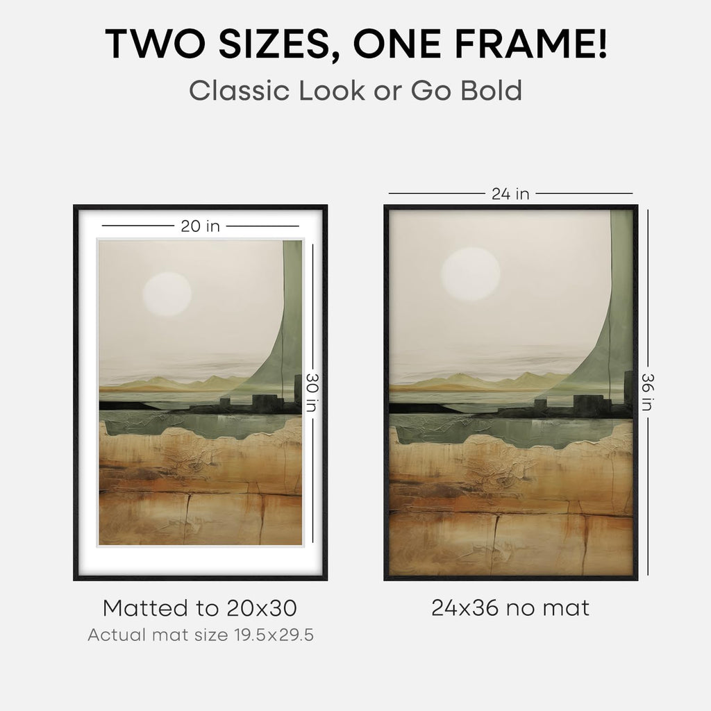 Homeforia 24x36 Black Wood Frame, High End Oak 24x36 Large Wooden Poster Frames with Mat 20x30 inch Photo, 24 x 36 Picture Frame Matted to 20 x 30, 36x24 Thin Frame, Tempered Glass, Wall Kit, Set of 2