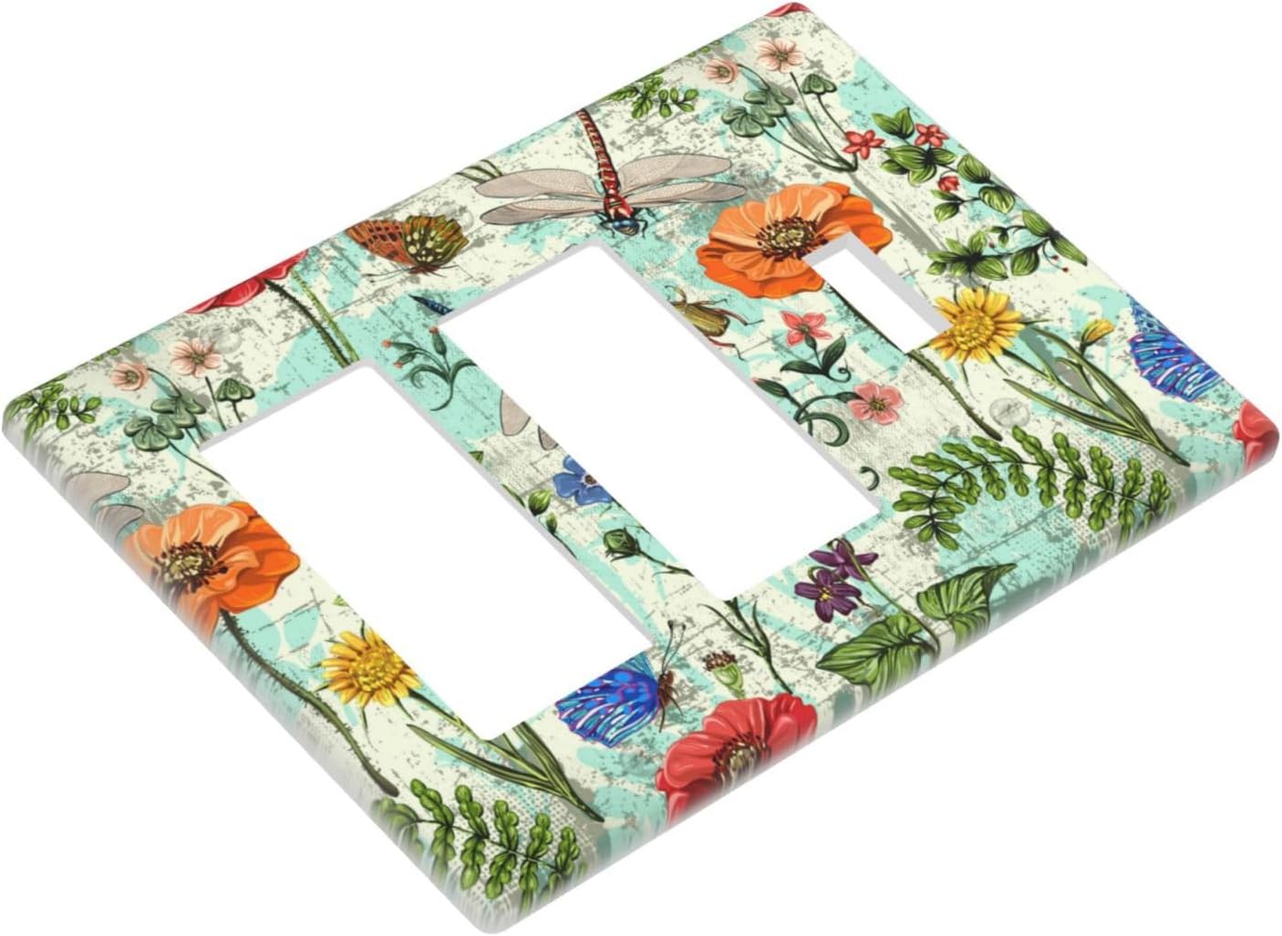 Dragonflies Flowers Butterfly 3 Gang Rocker Rocker Toggle Outlet Light Switch Cover Decorative Wall Plate Cover For Home Living Bedroom Kitchen Decorative