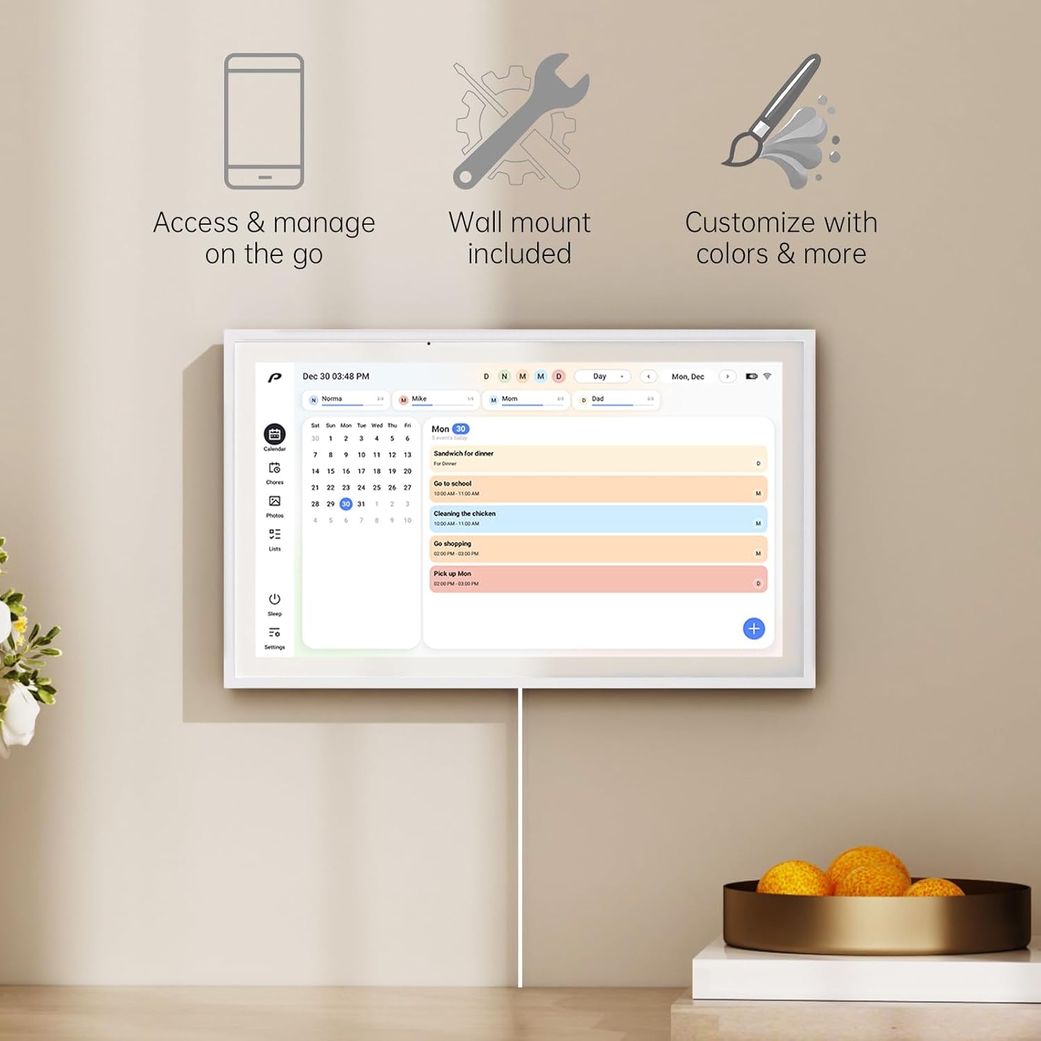 Digital Calendar, 15.6 inch Wall Planner & Chore Chart, Rechargeable Full HD Touchscreen Display, Portable Smart Family Organizer, Event Planner, Perfect for Family Schedules, No Subscription, Christmas Gifts for Dad Mom