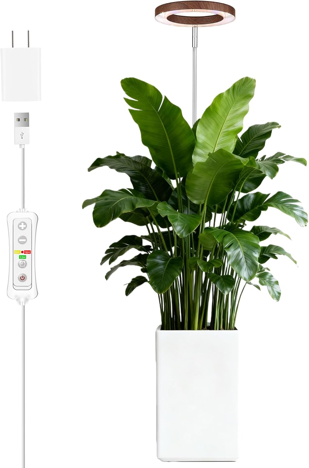 yadoker Plant Grow Light,LED Growing Light Full Spectrum for Indoor Plants,Aluminum Walnut Wood Grain Plant Lights,Height Adjustable, Automatic Timer, 5V Low Safe Voltage