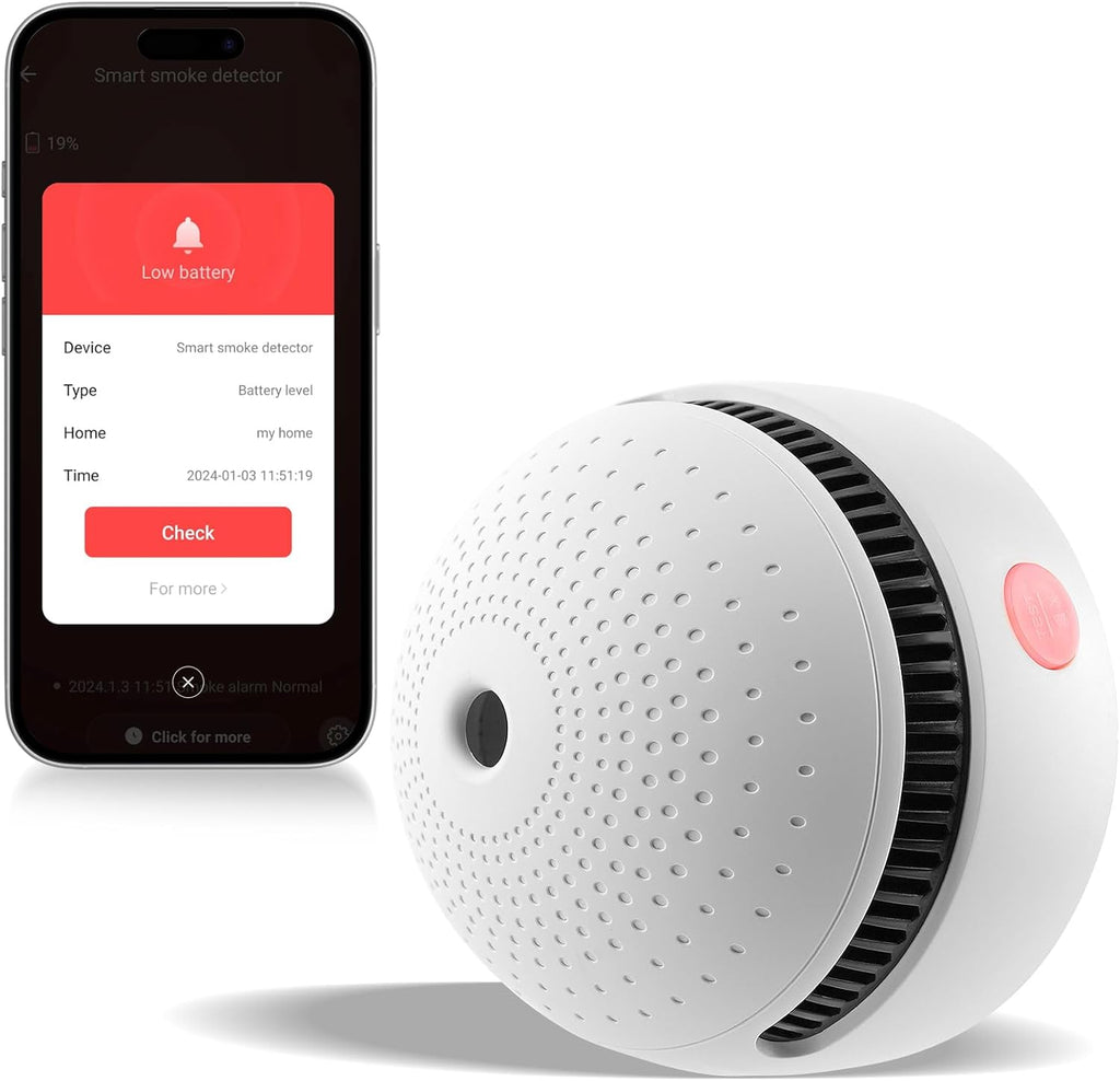 1-Pack Smart Smoke Detector,Wi-Fi Smoke Detector with Smart Life App Notifications,10-Year Replaceable Battery,Mini Fire Alarm Battery Powered for Home, RV