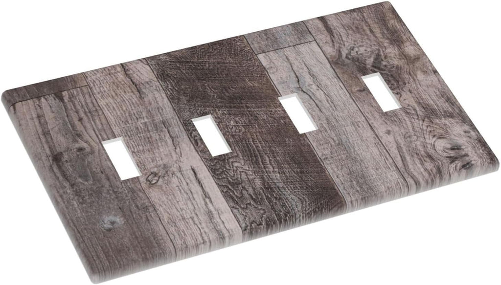 Light Switch Covers Rustic Dark Grey Wood Retro Country Wooden Quad Toggle Electrical Faceplate 4 Gang Wall Plate Decorative Switch Plates for Farmhouse Cabin Decor