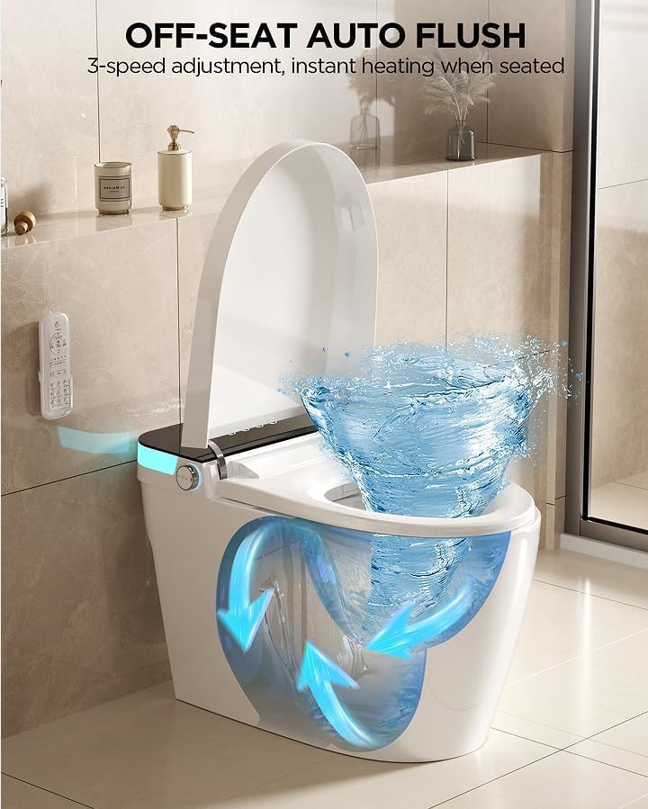 TDH Luxury Smart Toilet, Heated Seat with Warm Water Sprayer & Dryer, Walk Away Auto Flush and Close,One Piece Toilet for Bathrooms with Remote Control