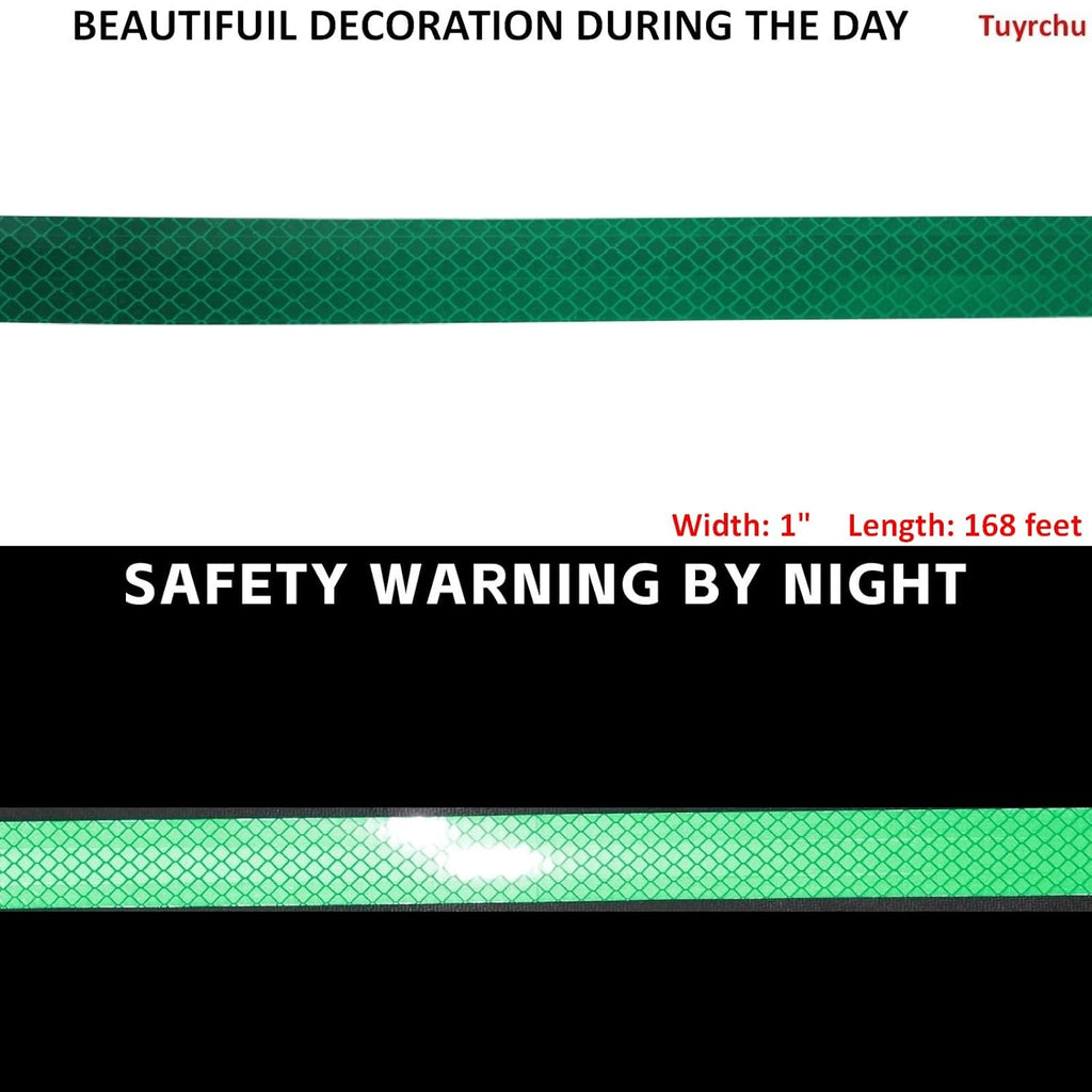 Non Fading Reflective Tape Green Outdoor Waterproof 1 inch, High Visibility Warning Industrial Marking Tape, Safety Stickers (68 feet)