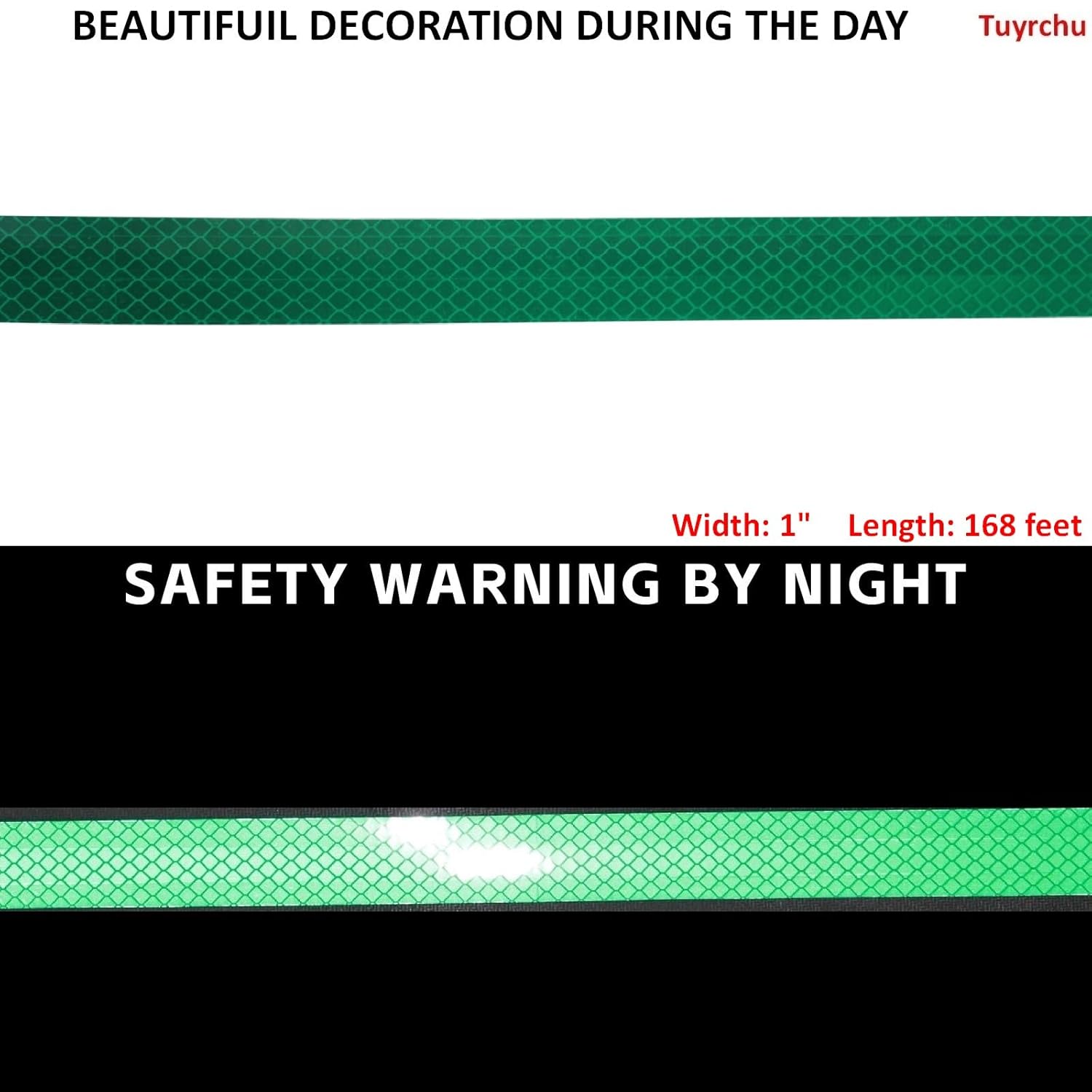 Non Fading Reflective Tape Green Outdoor Waterproof 1 inch, High Visibility Warning Industrial Marking Tape, Safety Stickers (68 feet)