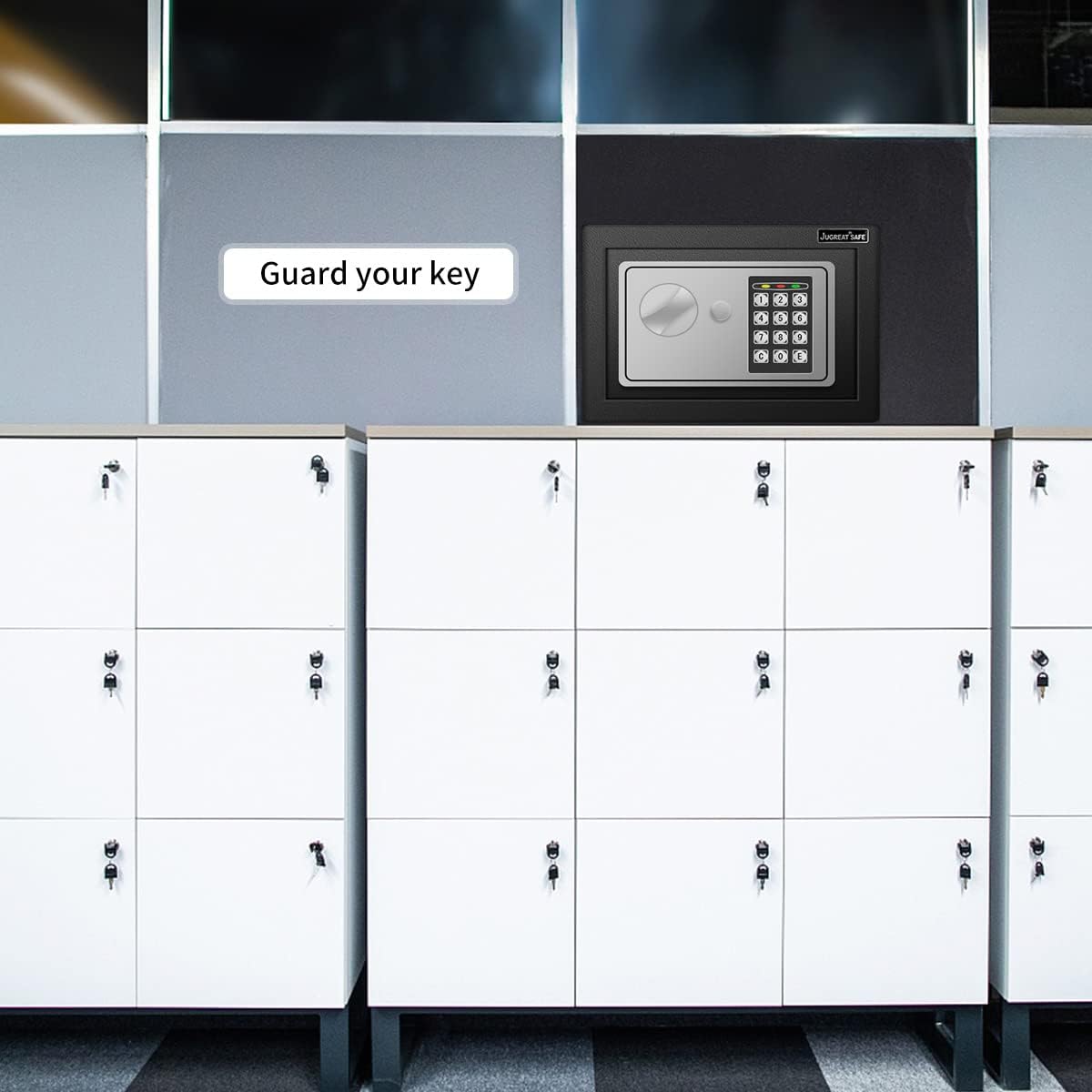 JUGREAT 25 Keys Cabinet with Sensor Light,Electronic Key Safe,Pin Code Keyless Storage Box for Keys,Secure Wall Mount Safe with 25 Key Tags