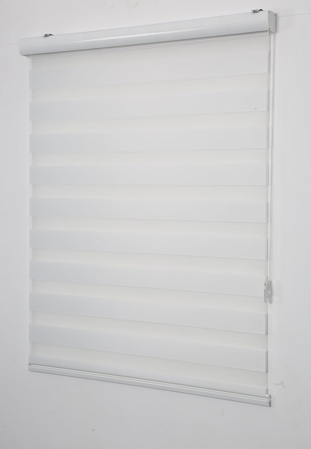 Shadesu Custom Size Zebra Blinds for Windows, 55" W x 72 H, White, Dual Layer Free-Stop Zebra Shades, Light Control for Day and Night, Sheer Blinds for Indoor Windows, Bedroom, Kitchen