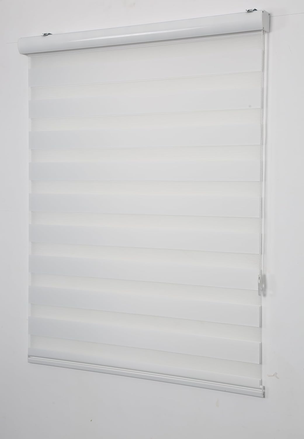Shadesu Custom Size Zebra Blinds for Windows, 30" W x 72 H, White, Dual Layer Free-Stop Zebra Shades, Light Control for Day and Night, Sheer Blinds for Indoor Windows, Bedroom, Kitchen
