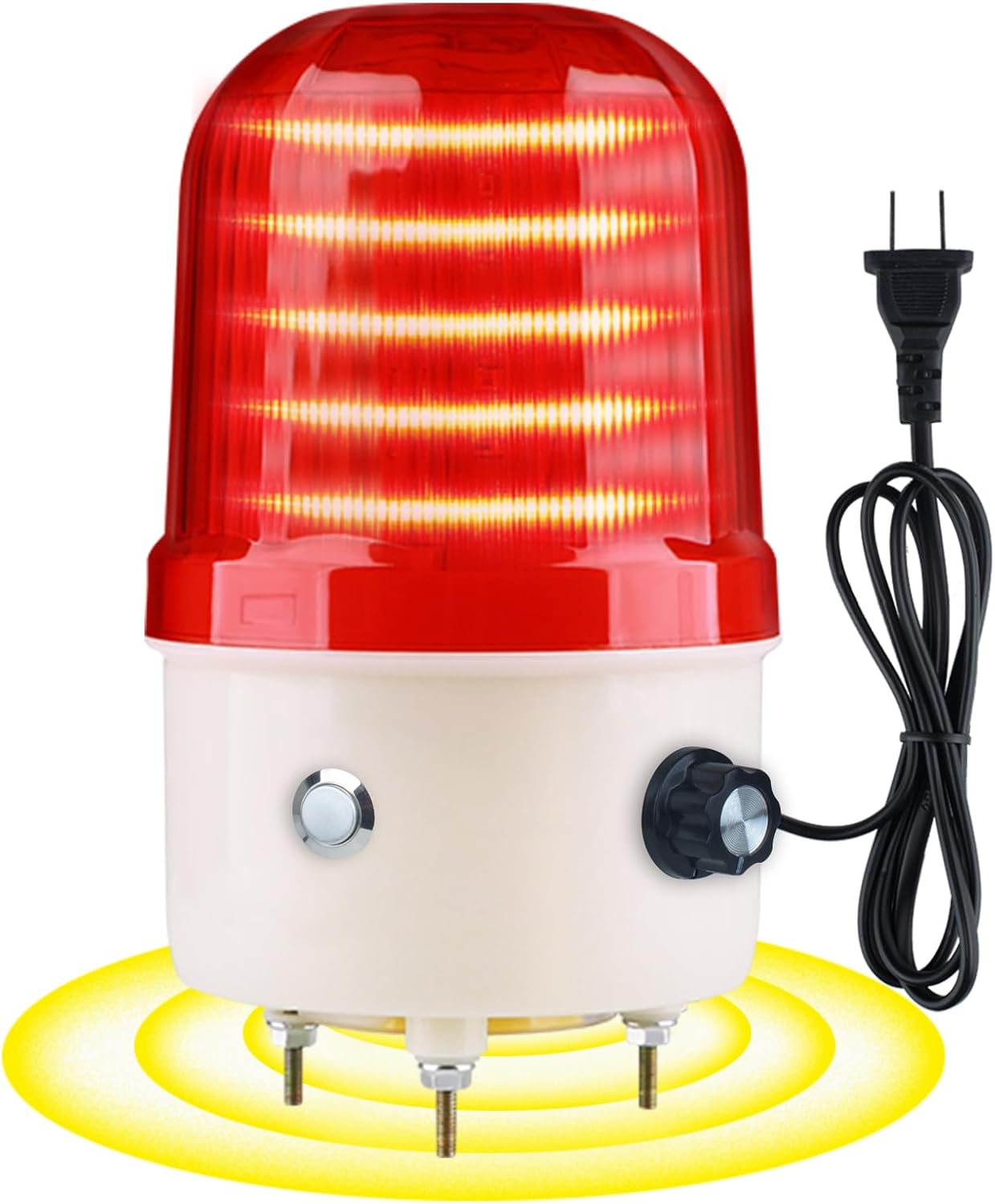 Industrial LED Rotating Warning Light, AC110V Red Strobe Light for Public Emergency Alarms, Indoor/Outdoor Safety Siren with Volume Adjustment/Plug and Buzzer (RED PRO(0-130dB,AC110V))