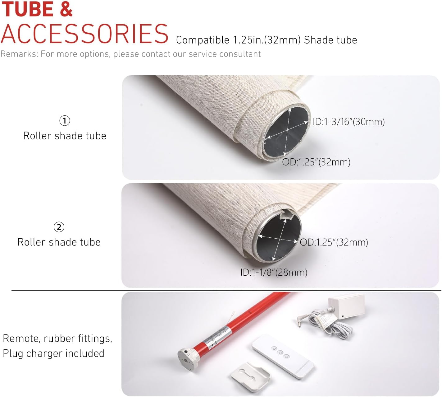 Rollerhouse 1.25" (32mm) Battery Powered Electric Shade Motor Blinds Tubular Motor Kits Compatible with 1-1/4" Roller Blind Tube